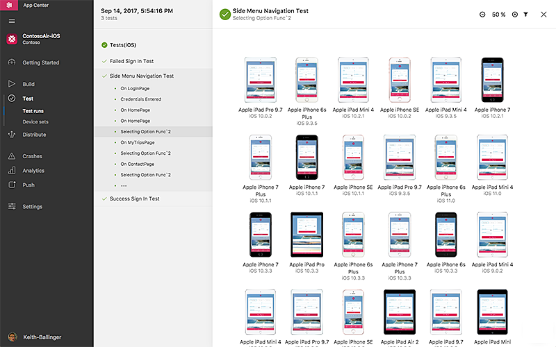 Visual Studio App Center test environment