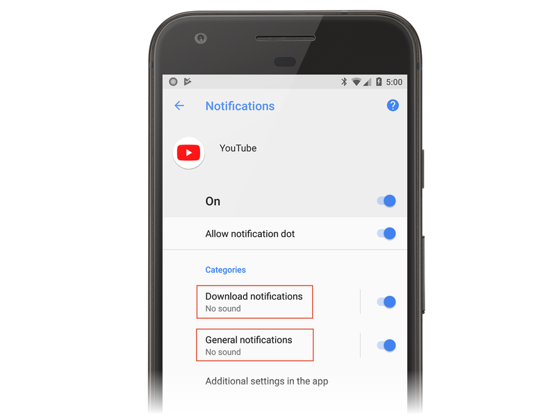 Layar pemberitahuan untuk YouTube di Android Oreo