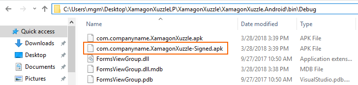 Lokasi file APK yang ditandatangani debug