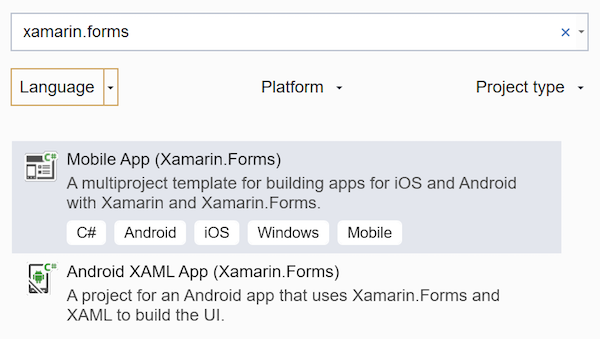 Filter untuk aplikasi Xamarin.Forms