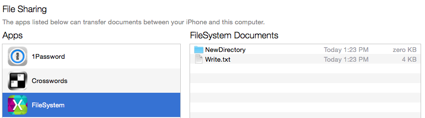 Cuplikan layar ini memperlihatkan bagaimana file muncul di iTunes