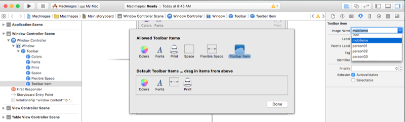 Memilih gambar untuk item toolbar Memilih gambar untuk item toolbar