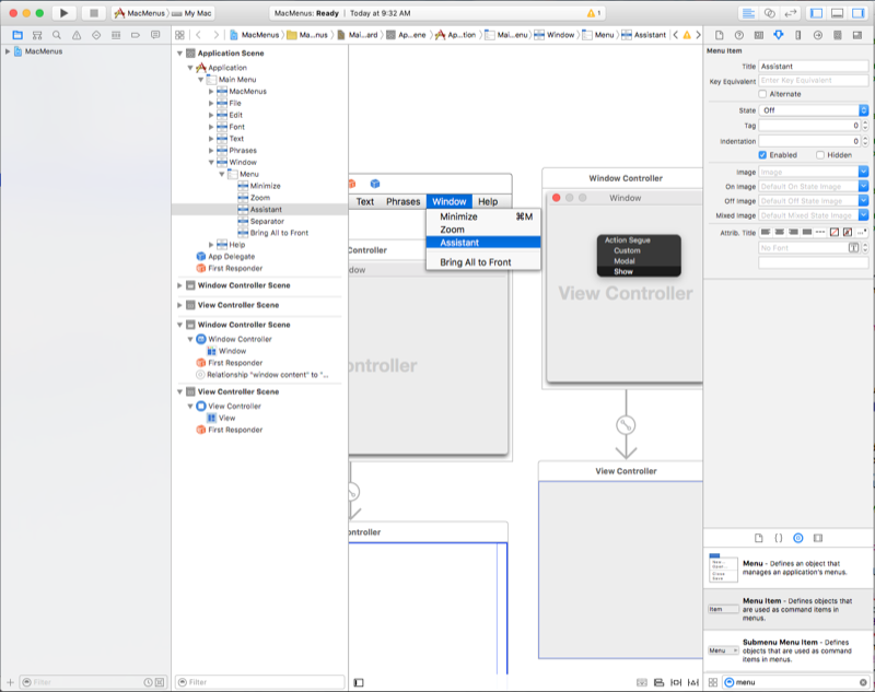 Mengatur jenis segue dalam file storyboard titik utama.