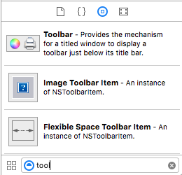 Pemeriksa Pustaka, difilter untuk menampilkan item toolbar