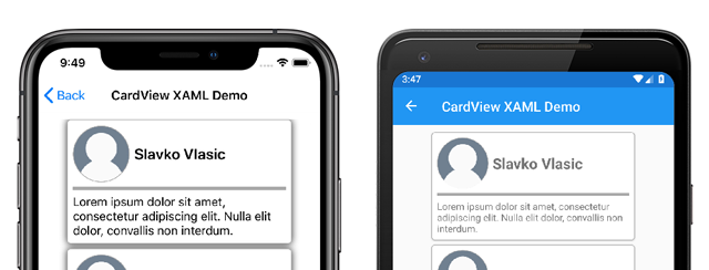 Cuplikan layar aplikasi sampel CardView