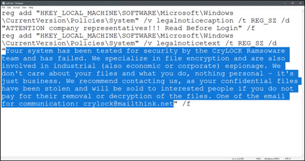 Contoh catatan ransomware.
