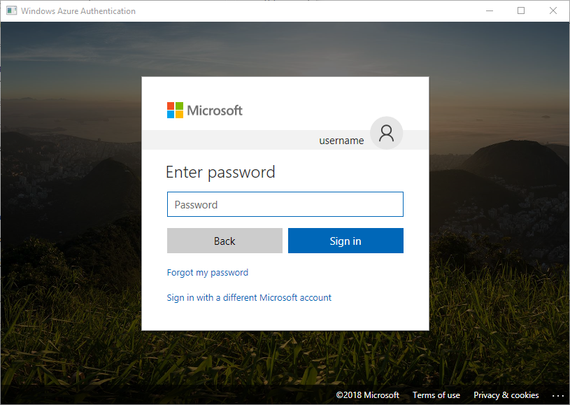 UI Autentikasi Windows Azure saat menggunakan autentikasi Interaktif Direktori Aktif.