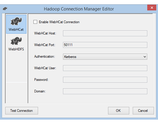 Cuplikan layar Hadoop Pengelola Sambungan Editor dengan autentikasi Kerberos
