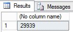 Cuplikan layar dari SSMS memperlihatkan tataan hasil dengan jumlah baris 29.939.