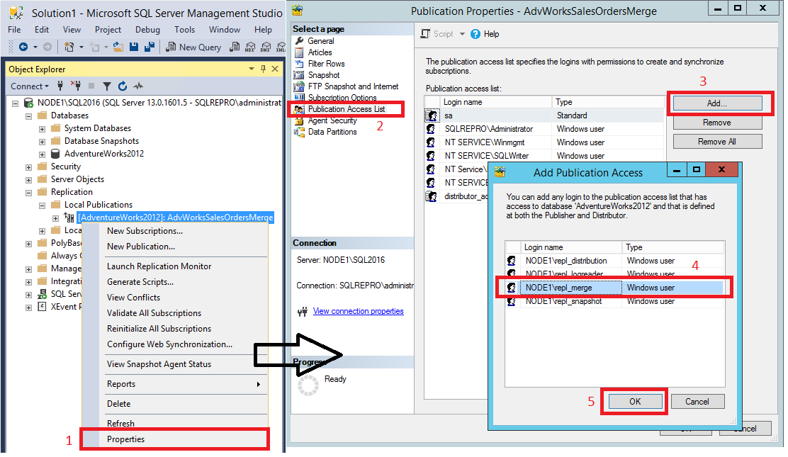 Opsi untuk menambahkan login Merge Agent