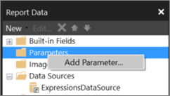 Screenshot that shows how to add a parameter.