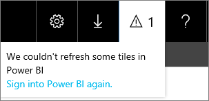 Cuplikan layar menu dropdown pemberitahuan memperlihatkan pesan, 'Kami tidak dapat me-refresh beberapa petak peta di Power BI'.