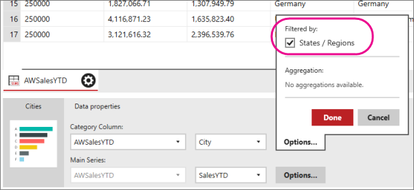 Another screenshot of the Category Column's Options expanded with the Filter by State / Regions option selected.