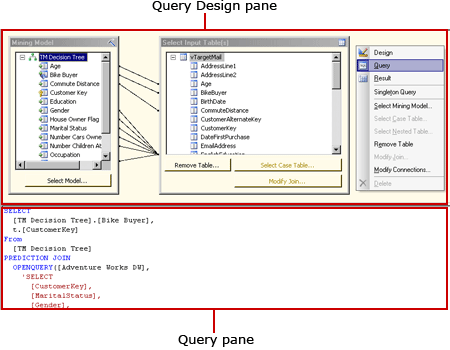 Perancang kueri DMX Analysis Services, tampilan kueri