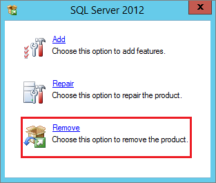 Cuplikan layar memperlihatkan cara menghapus SQL Server.