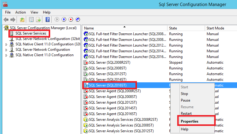 Properti server Configuration Manager