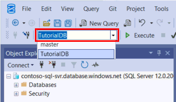 Cuplikan layar memperlihatkan cara Mengubah konteks database.