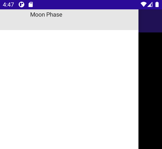 Cuplikan layar aplikasi yang berjalan di Android dengan flyout ditampilkan.