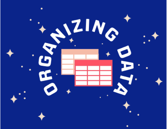 Header image with spreadsheets and the text: organizing data.