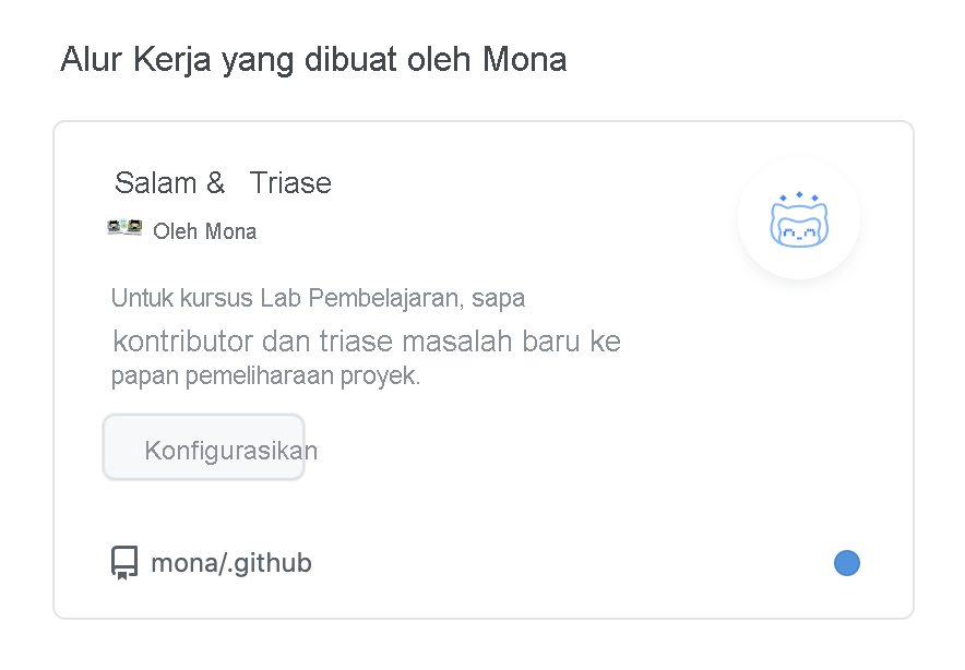 Cuplikan layar alur kerja organisasi templat yang disebut salam dan triase oleh Mona.