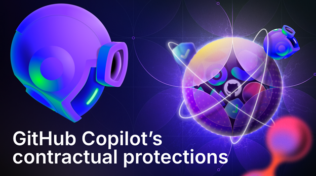 Cuplikan layar penggambutan GitHub Copilot berwarna neon yang futuristik diwakili sebagai helm robotik bergaya.
