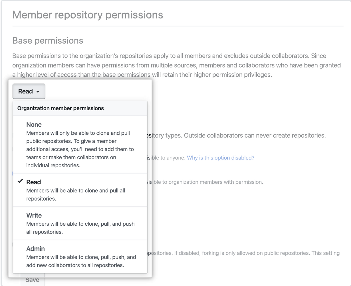 Cuplikan layar hak istimewa anggota dengan dropdown izin dasar ditampilkan.