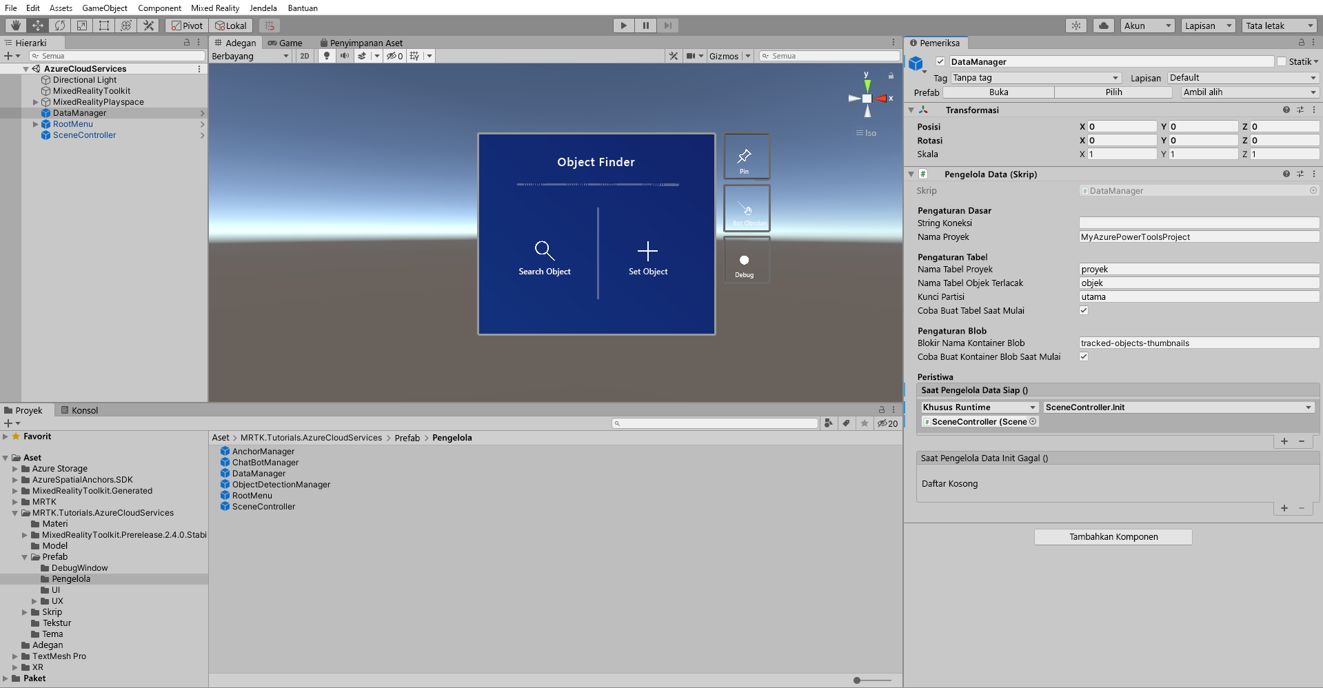 Screenshot of Unity with DataManager event action added.