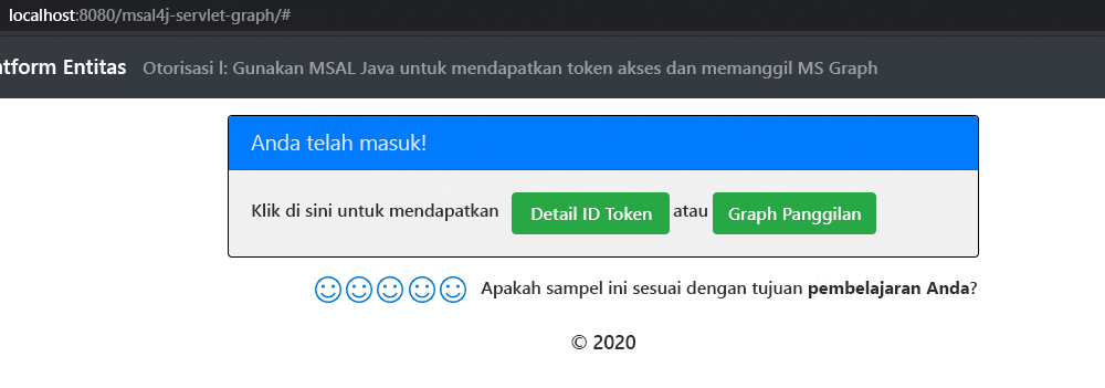 Cuplikan layar yang memperlihatkan tombol untuk memanggil grafik yang ditampilkan di halaman setelah berhasil masuk ke aplikasi sampel.