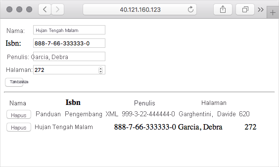 Cuplikan layar halaman web buku dengan contoh data yang sudah diisi.