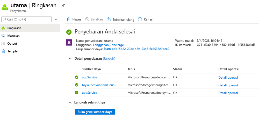 Screenshot of the Azure portal interface for the specific deployment, with one resource listed.