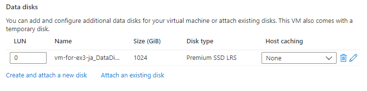 Cuplikan layar memperlihatkan disk yang baru ditambahkan di VM.