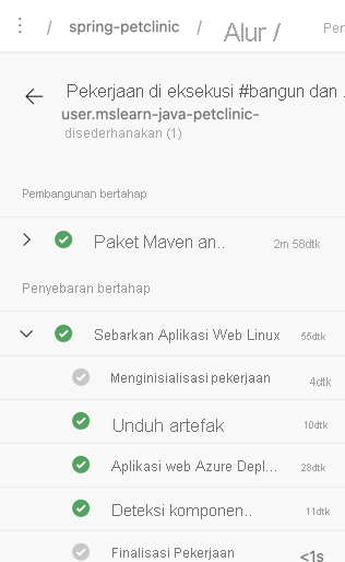 Cuplikan layar menampilkan proses baru dari Azure Pipeline.