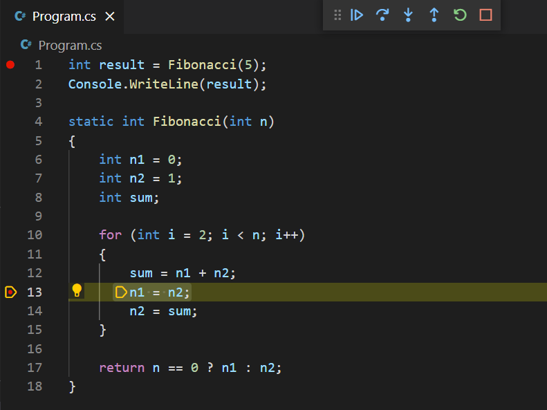 Cuplikan layar yang menunjukkan breakpoint kedua sedang diatur.