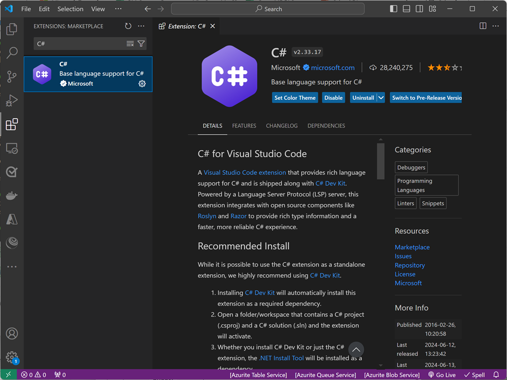 Cuplikan layar Visual Studio Code meminta untuk menambahkan aset yang diperlukan untuk membangun dan men-debug proyek .NET Anda.