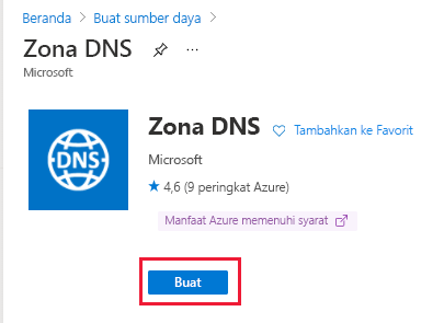 Screenshot of DNS zone, with Create highlighted.