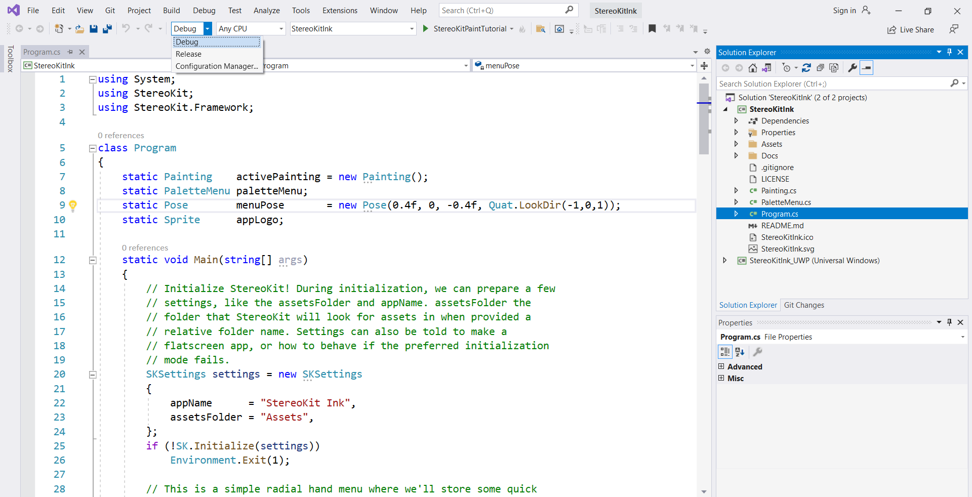 Screenshot shows changing of Solution configuration.