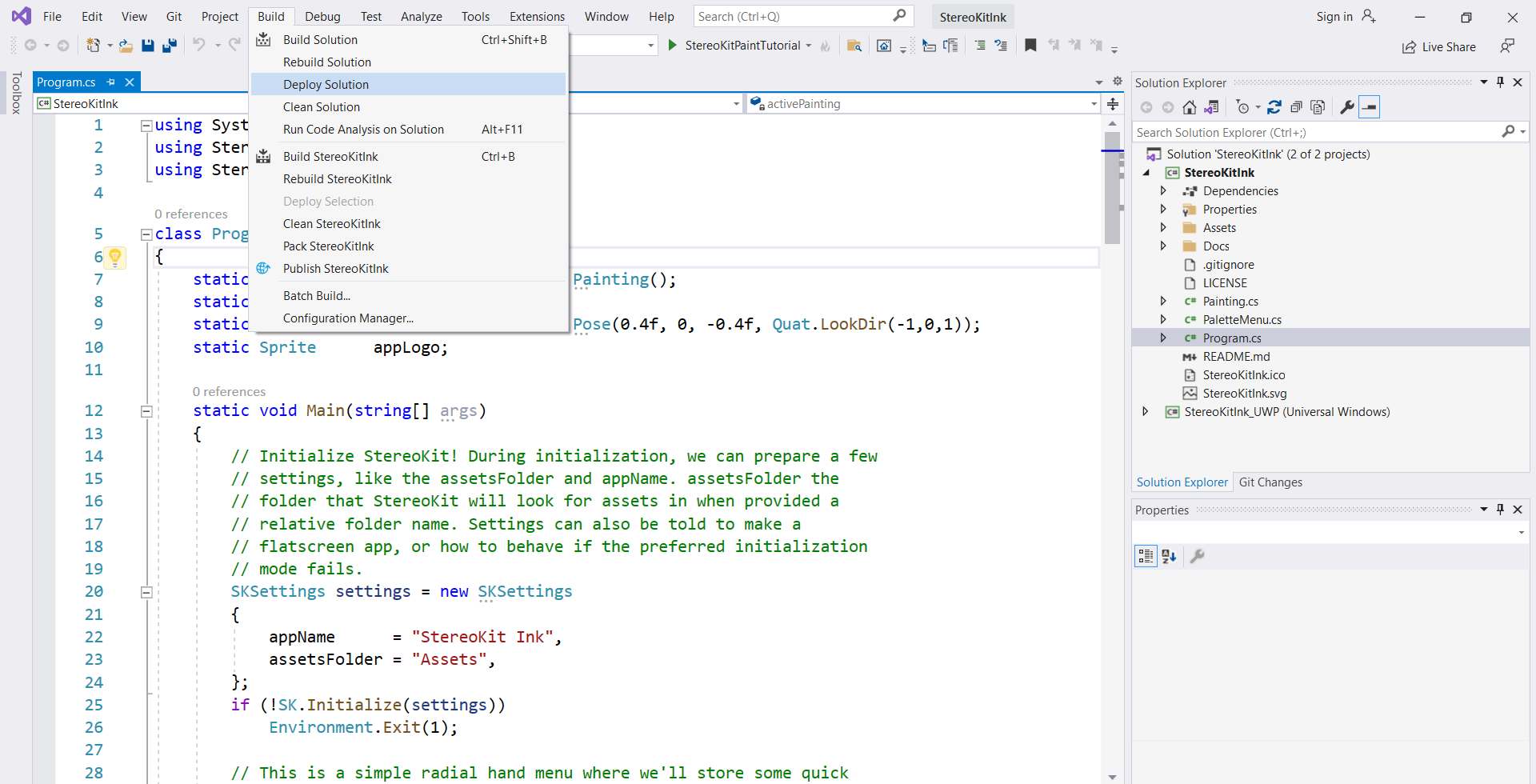 Screenshot shows Selecting of Deploy Solution.