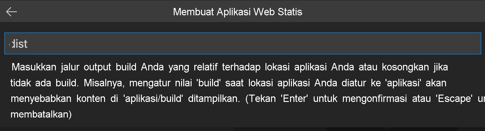 Screenshot showing how to enter the build output location for Vue