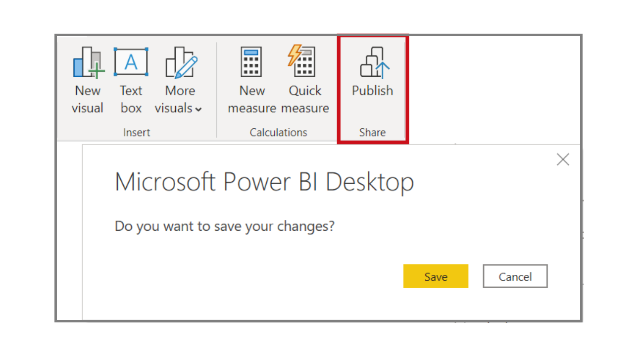 Cuplikan layar tombol Terbitkan Microsoft Power BI Desktop.