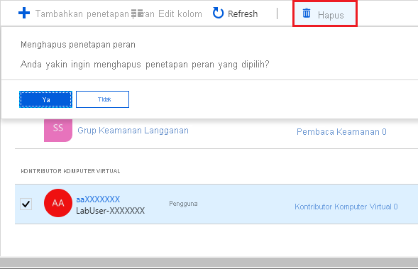 Screenshot that shows the Remove role assignment message.