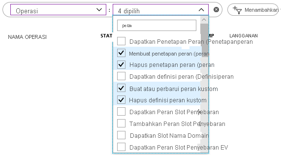 Screenshot showing a list of Operation filter with the four filters selected.