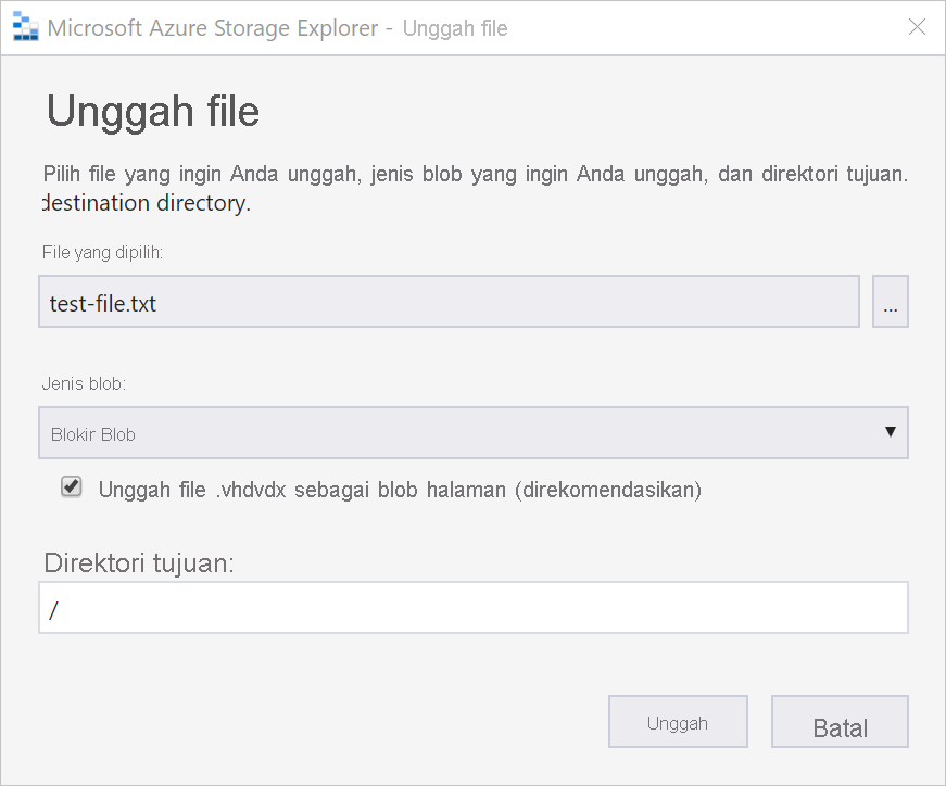 Cuplikan layar yang memperlihatkan kotak dialog Unggah File.