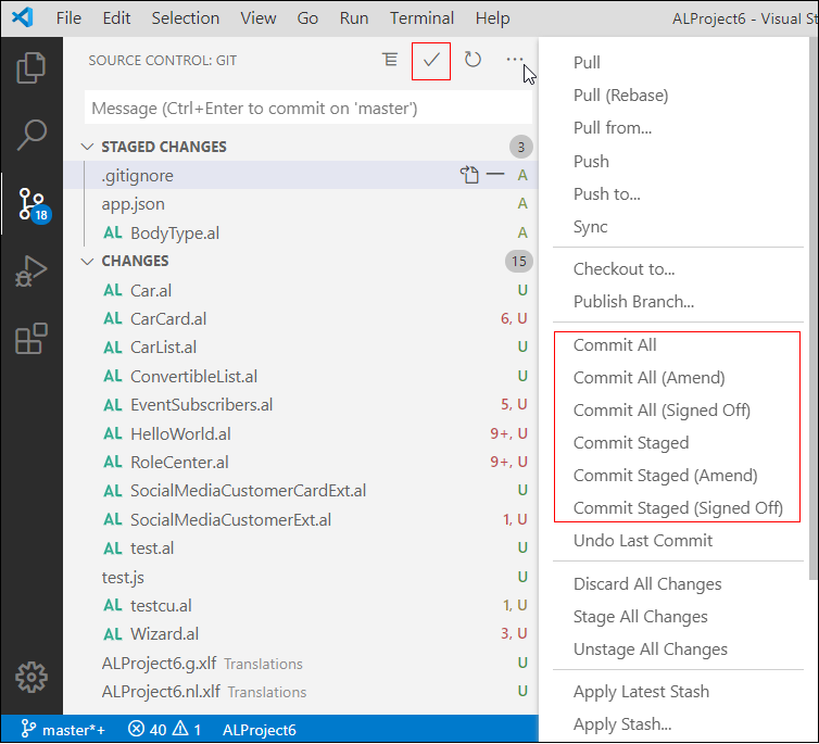 Screenshot of the Commit changes in Visual Studio Code.