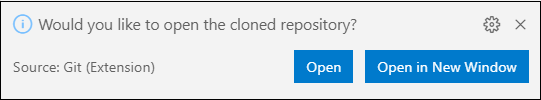 Screenshot of the Open the cloned repository message.