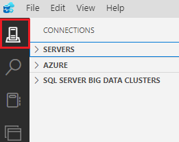 Screenshot of Azure Data Studio with the connections icon highlighted.