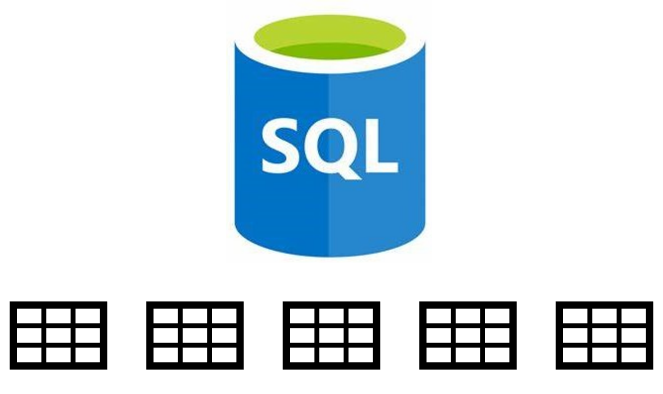 Diagram of a database with pointers to separate tables showing Azure SQL holds tables.