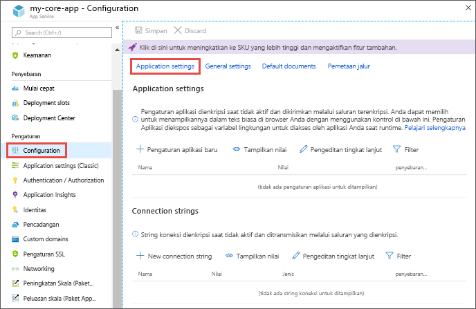 Navigating to Configuration > Application settings