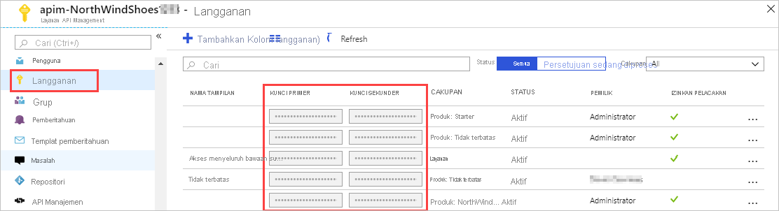 Gambar memperlihatkan layar Langganan.
