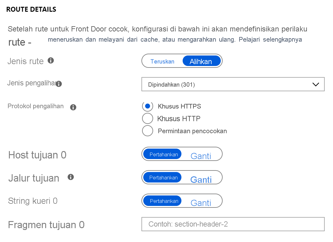 Azure Portal configure route details