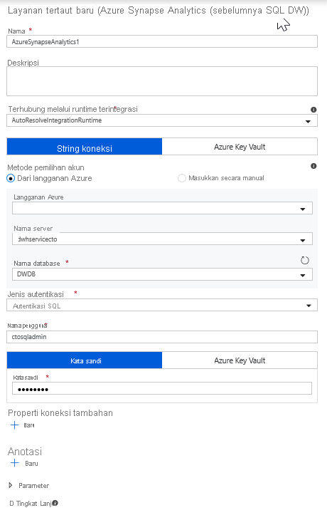 Creating an Azure Synapse Analytics connection in Azure Data Factory